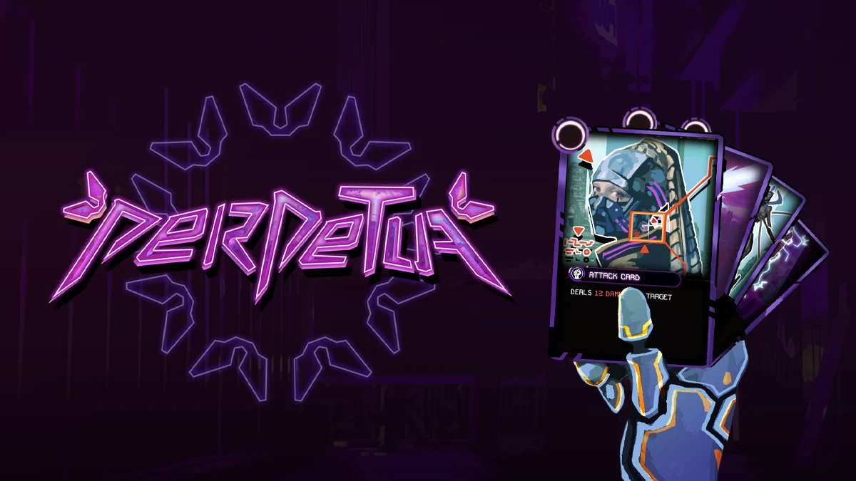 Perpetua artwork with logo and cards